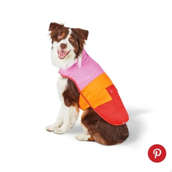 [2 for $15] NWT Red/Orange/Pink Colorblock Lego Pet Puffer Vests for Dogs & Cats - Picture 1 of 8